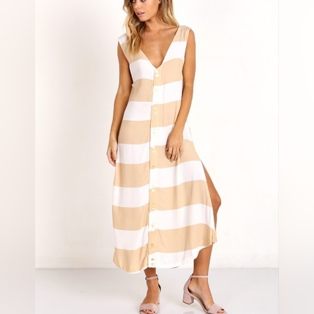 Zulu And Zephyr Gazebo White and Cream Striped Dress